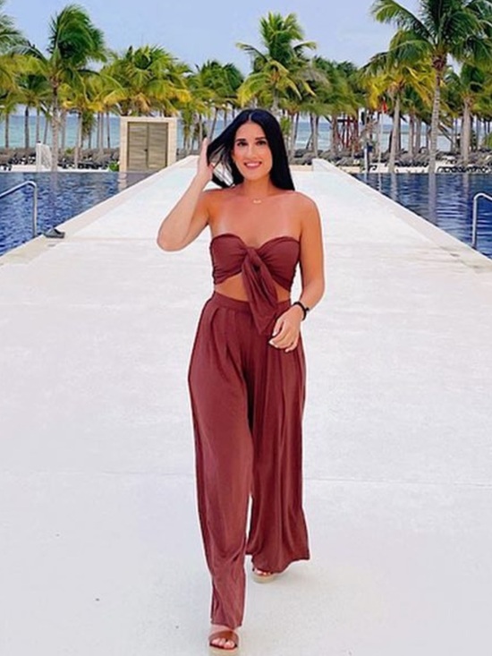 JLUXLABEL Pants - Women’s Wide-Leg Scarf top set in Deep Brown